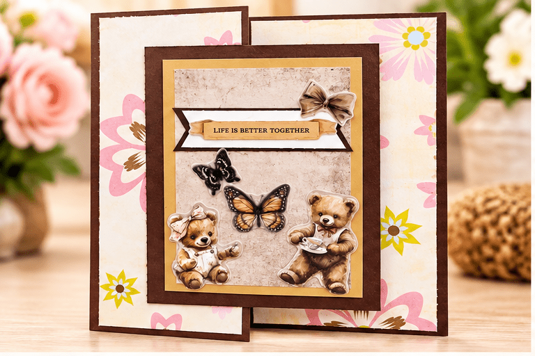 Handmade “Life Is Better Together” Card – Teddy Bear & Butterfly Friendship Keepsake Card Busy mama 4