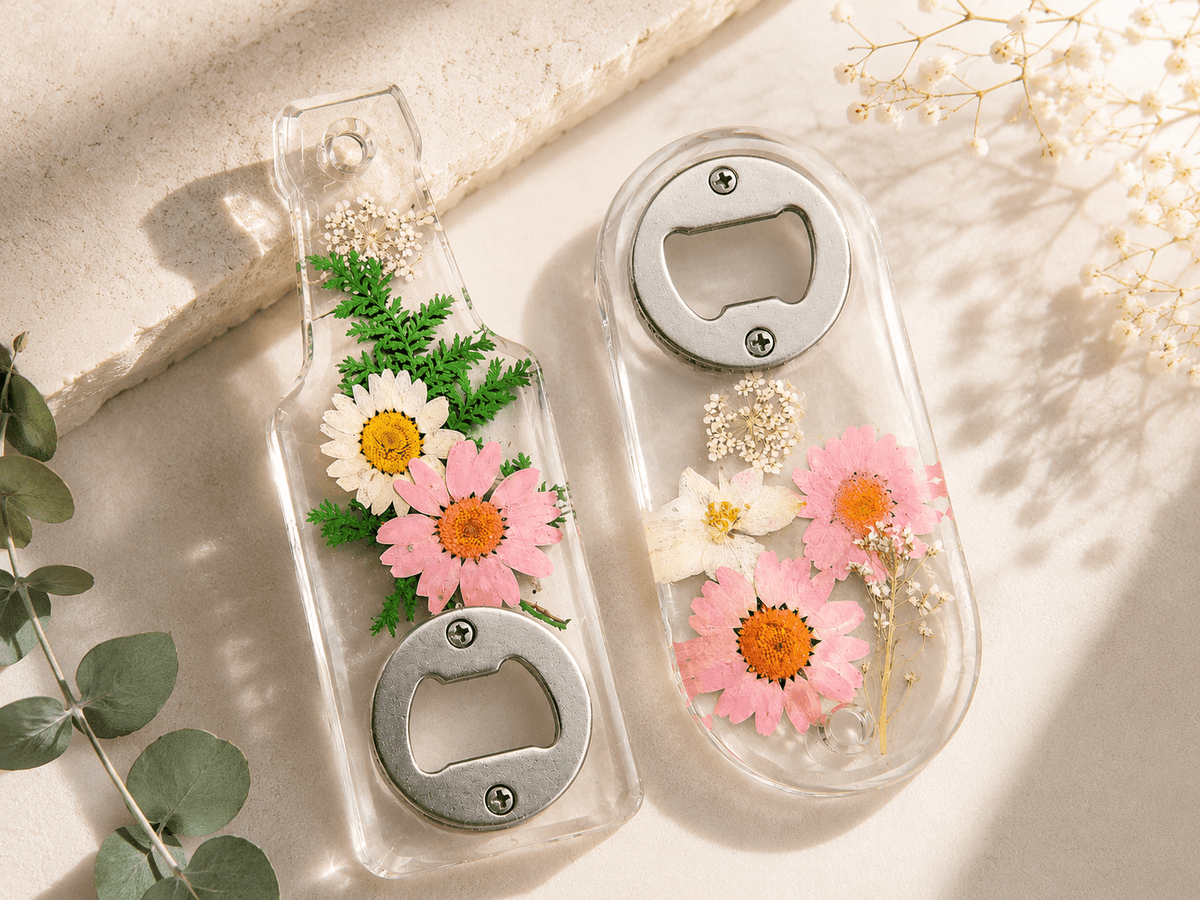 Handmade Pressed Flower Resin Bottle Opener – Unique Floral Bottle Opener Gift | Clear Epoxy Bar Accessory Nexora