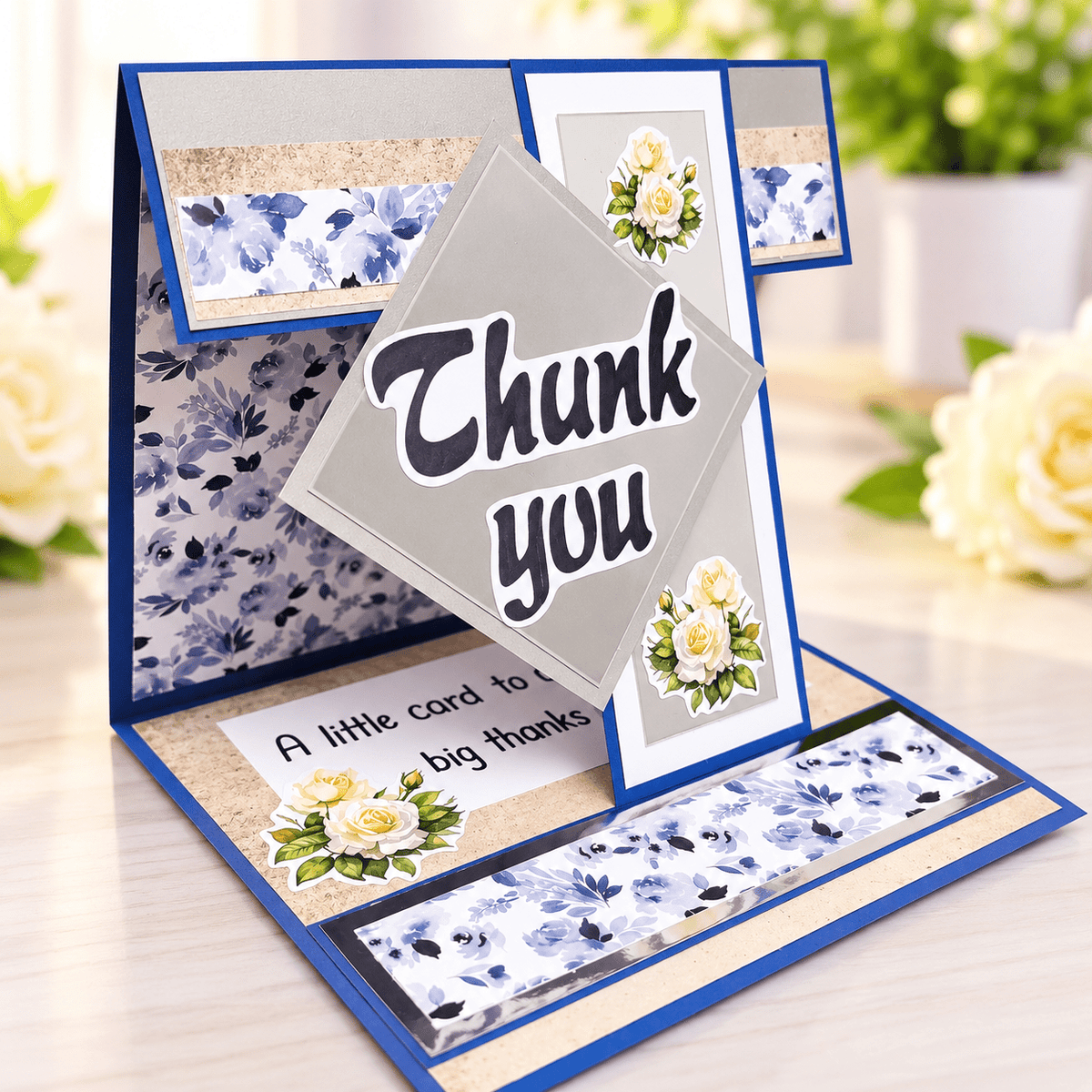 Handmade Stand Alone Thank You Card – Elegant Blue Floral Keepsake Card Busy mama 4