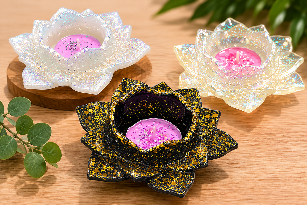 Lotus Candle Holder – Handmade Glitter Resin Tea Light Holder | Elegant Home Décor & Relaxation Accent Nexora