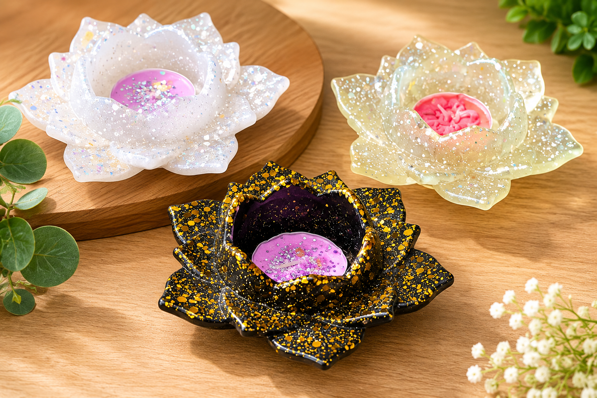Lotus Candle Holder – Handmade Glitter Resin Tea Light Holder | Elegant Home Décor & Relaxation Accent Nexora