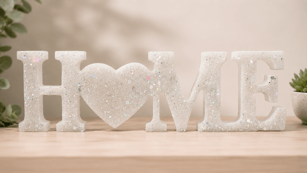 Sparkling HOME Heart Décor Sign – Handmade Glitter Resin Home Decoration | Modern Shelf & Table Accent Nexora