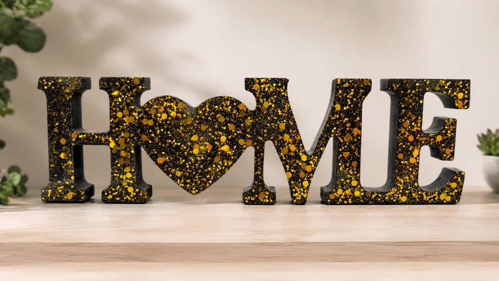 Sparkling HOME Heart Décor Sign – Handmade Glitter Resin Home Decoration | Modern Shelf & Table Accent Nexora